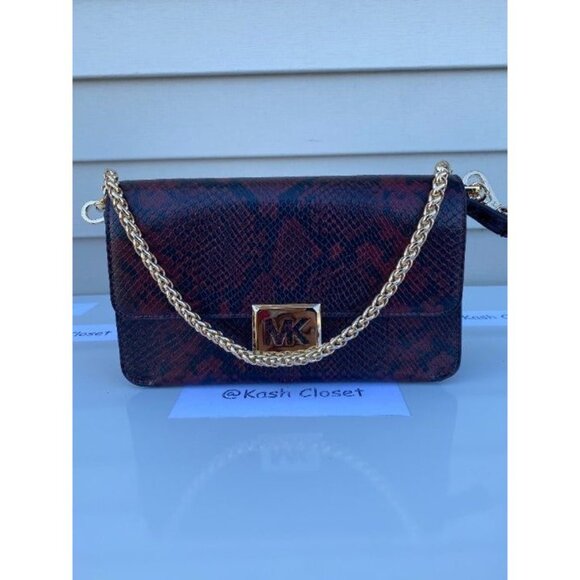 Michael Kors shoulder bag sonia medium snake print leather crossbody bag merlot - Picture 8 of 8